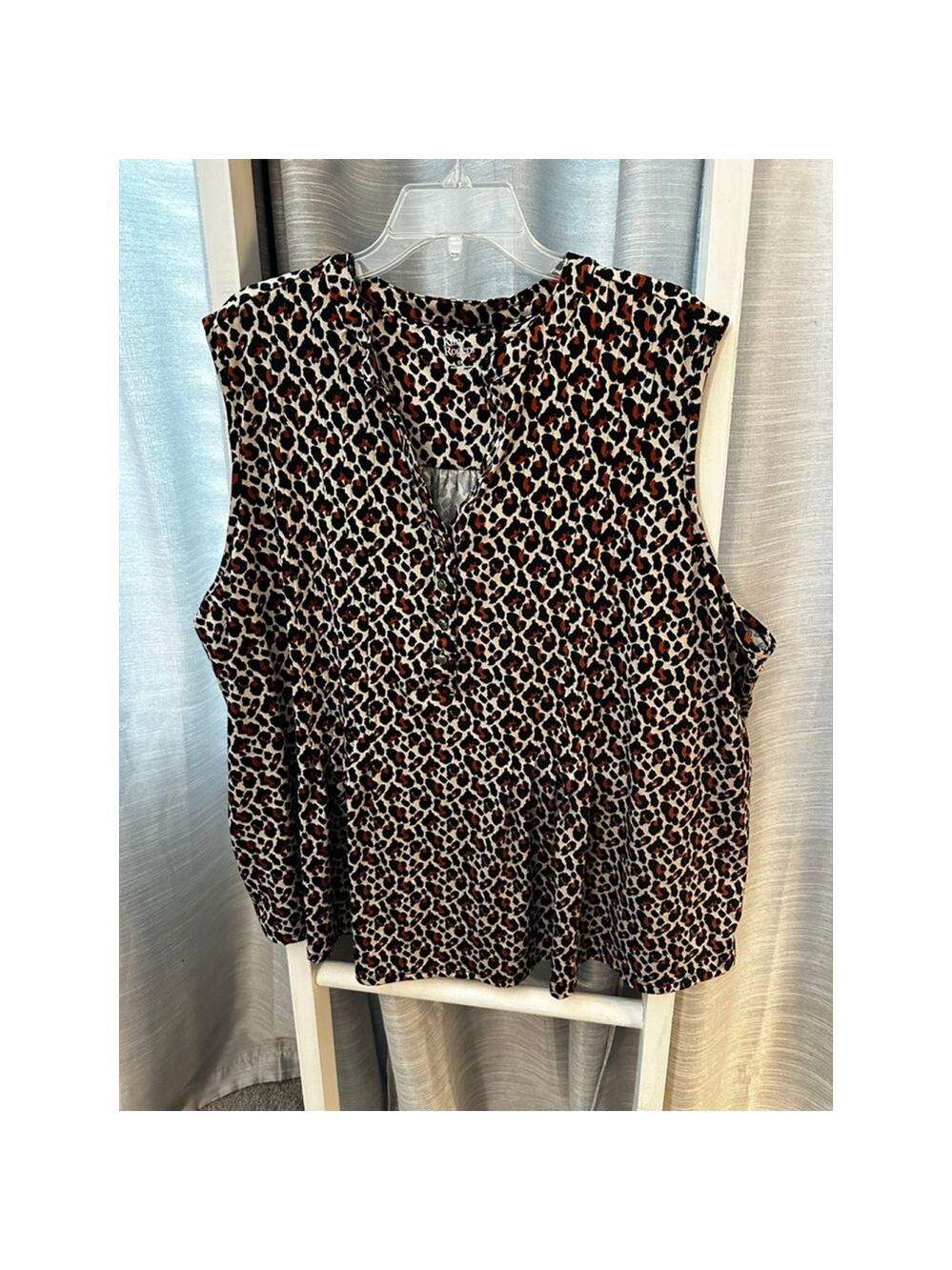 Kim Rogers Plus 3X Leopard Print Sleeveless Blouse Beige Black